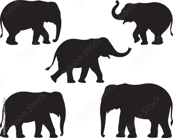 Fototapeta Walking Elephant with Raised Trunk Silhouette

Mother and Baby Elephant Vector Scene

Decorated Indian Elephant Silhouette Design

Elephant in Savannah Vector Art

Elephant Herd Silhouette at Sunset
