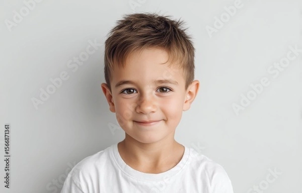 Obraz Close-up studio portrait of a happy, cute little boy's smiling face, full of childhood joy