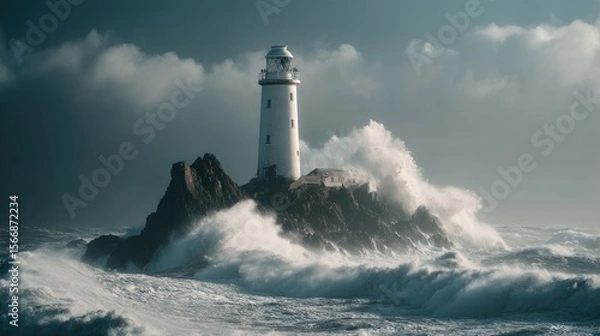 Fototapeta Lighthouse amidst stormy sea