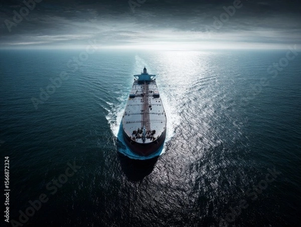 Obraz A majestic vessel sails across the blue ocean under a summer sky, with the horizon in the distance