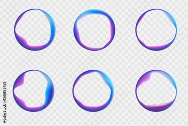Fototapeta Round banner with neon gradient isolated on white transparent background in PNG vector format. Round light frame. Can be used for badges, price tags, labels. 