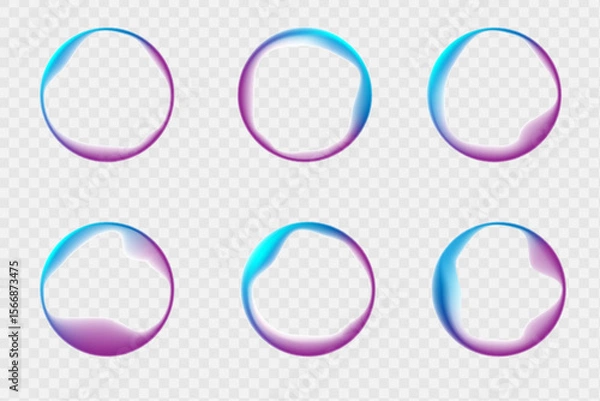 Fototapeta Abstract cosmic bright colorful round frame PNG. Iridescent chrome drops or hologram irregular freeform organic shapes. Smooth bright gradients in the form of an ellipse for banners, brochure, covers.