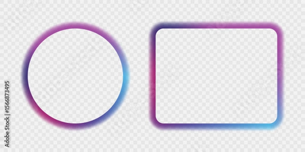 Fototapeta Illustration of neon electric style square frame. Gradient pink purple blue color. Isolated on transparent background. PNG 