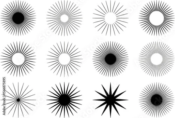 Fototapeta Monochrome starburst and sunburst icon collection, abstract burst shapes, retro vector, vintage decorative elements, classic design