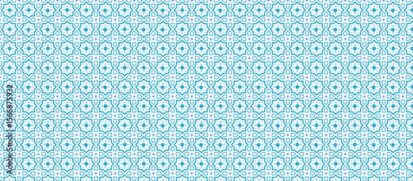 Fototapeta Repeating White Background Pattern of Light-Blue Interlocking Shapes Forming Star-Like and Floral Motifs with Pixelated Dotted Lines for a Dense, Decorative, Muted, and Symmetrical Abstract Design