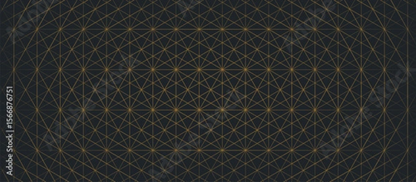 Fototapeta Symmetrical Grid Pattern with Gold Interconnected Lines and Dots on Dark Background , Geometric Abstract Design Featuring Radiating Squares and Diamonds for Luxury and Tech Projects