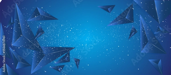 Fototapeta Vibrant Deep Blue Abstract Background with Intersecting Dark Triangular Shapes and Light Specks, Dynamic Geometric Composition with Depth and Gradient for Digital and Tech Use