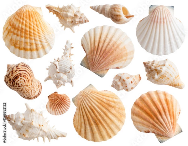 Fototapeta Assorted Beach Seashells with Varied Shapes and Patterns, isolated on a transparent background