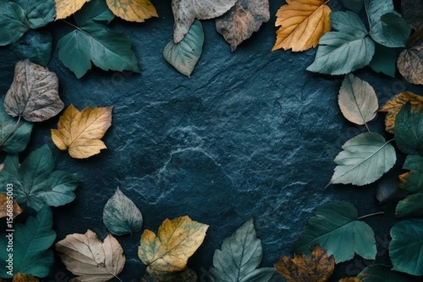 Fototapeta high resolution image of top view of different leaves with copy space