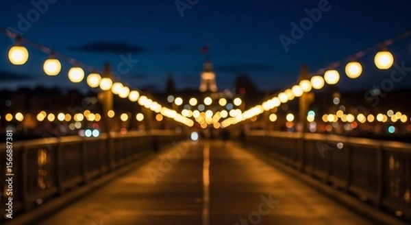 Fototapeta Nocturnal Bridge Glow: Bokeh Lightscape on City Bridge at Night