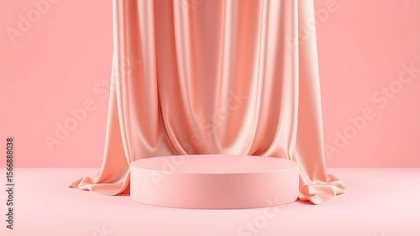 Obraz Elegant Pink Silk Drape Backdrop with Minimalist Cylindrical Display Platform