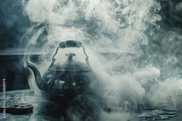 Fototapeta high resolution visual of boiling kettle with dense steam
