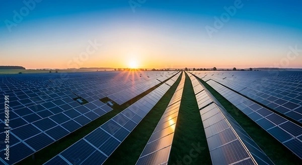 Fototapeta Vast Solar Farm at Sunset Clean Energy and Sustainable Power Generation