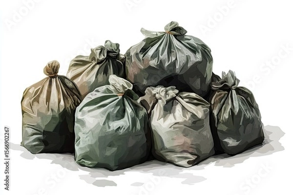 Fototapeta Vibrant Image of Illustration of Pile of Garbage Bags Isolated on White Background