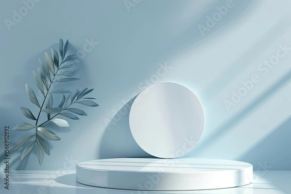 Fototapeta Light Blue 3D Simple Minimal Product Display Background Top View Flat Lay Cylinder Circle Podium