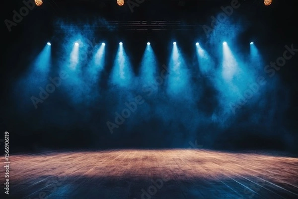 Fototapeta high definition picture of spotlights illuminate empty stage with dark background