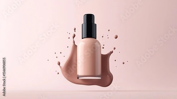 Fototapeta Beige liquid foundation bottle with splash.