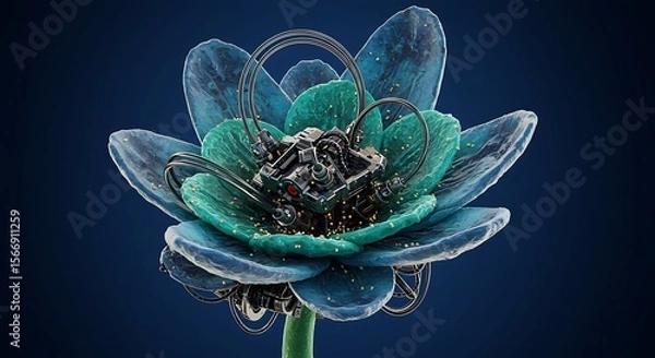 Fototapeta A futuristic, intricate lotus flower with metallic, mechanical components.