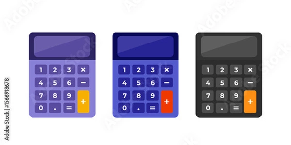 Obraz Set of flat vector calculator icons in different colors. Simple modern design, numeric keypad. Isolated on white background.
