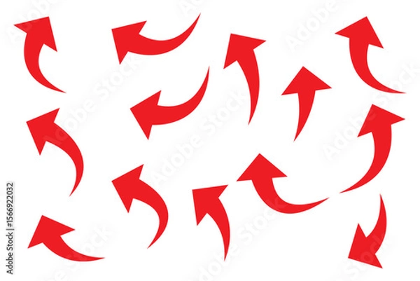 Obraz Red arrows set. Curved arrows. Arrow sign. Flat style icons. set of Red curve arrow icon vectors. long arrow icon vector illustration.