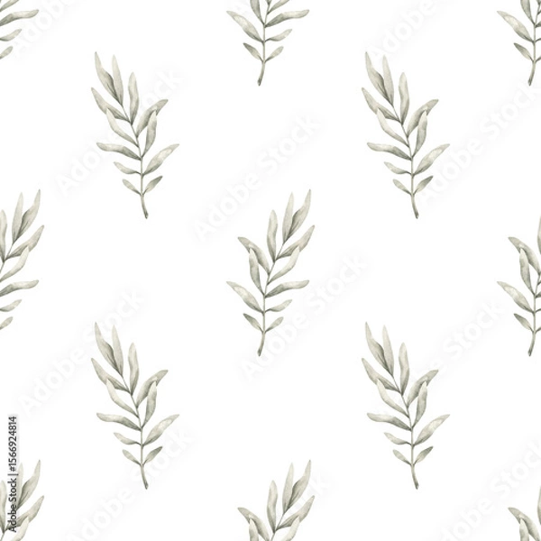 Fototapeta Pink dreams. Watercolor hand-drawn seamless minimalistic pattern of eucalyptus branches. Fairytale print for kids