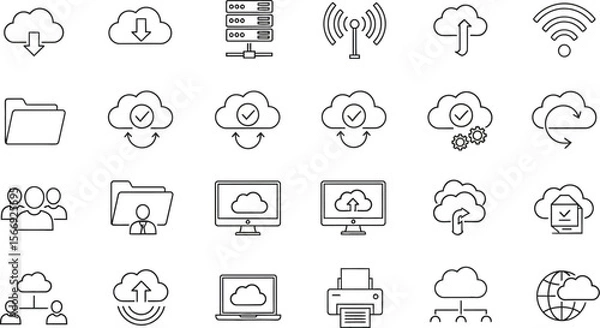 Fototapeta Cloud computing icons set vector illustration for technology and data transfer