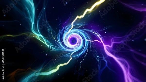 Fototapeta Radiant Energy Vortex with Multicolored Light Trails on Dark Background