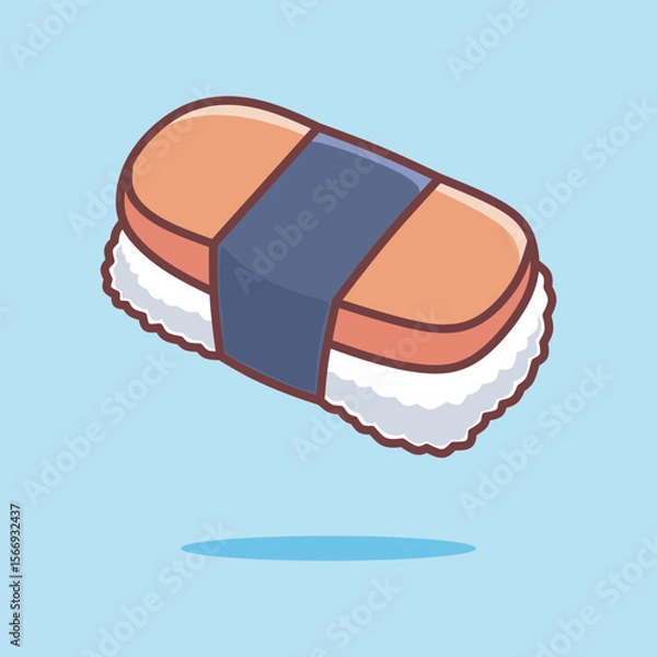 Fototapeta Vector illustration of spam musubi sushi in cute cartoon style. Perfect for Asian food branding, menu design, children’s content, and kawaii vector collections. Clean lines and pastel background.