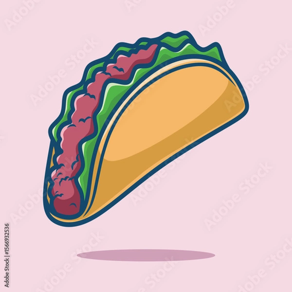 Fototapeta Cute Taco Vector Illustration. Food Cartoon Character Isolated. Flat Cartoon Style Suitable for Web Landing Page, Banner, Flyer, Sticker.