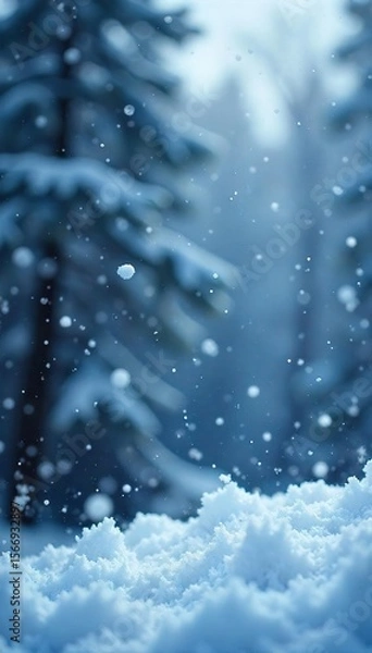 Obraz Serene Heavy Snowfall High-Resolution Winter Scene of Delicate Snowflakes Falling Against a Blurred Background, Perfect for Christmas and Weather-Related Projects