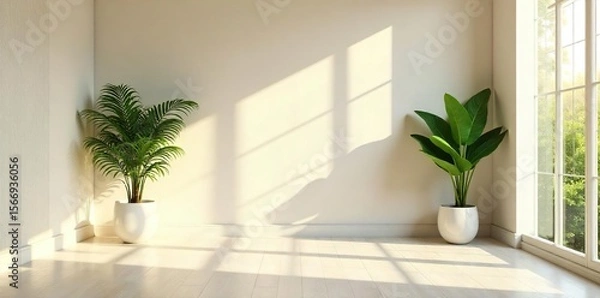 Obraz Serene Minimalist Room Soft Sunlight Bathes Calming Interior Ideal for Meditation, Relaxation, and Wellness Practices