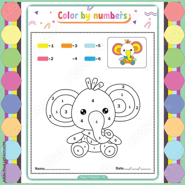Obraz Vector coloring page for children education and activities. Puzzle game color by number