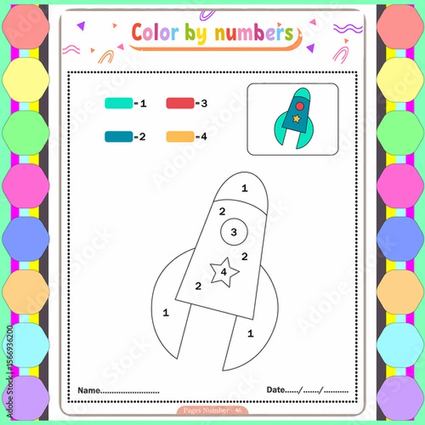 Obraz Vector coloring page for children education and activities. Puzzle game color by number