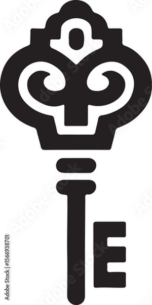 Fototapeta Elegant black-and-white one-line logo of a key and lock, minimalist and abstract.