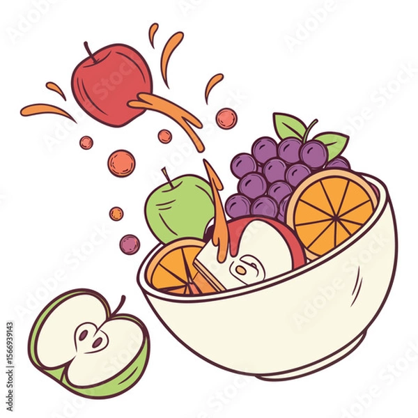 Fototapeta Vibrant assortment of fresh fruits with a splash of juice perfect for healthy lifestyle designs