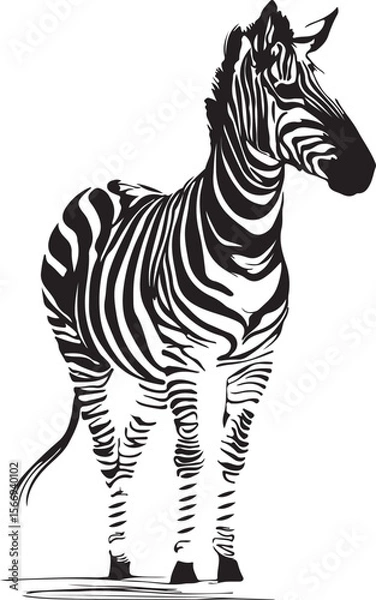 Fototapeta  Elegant continuous line art of a zebra standing tall, black-and-white only and minimalist.