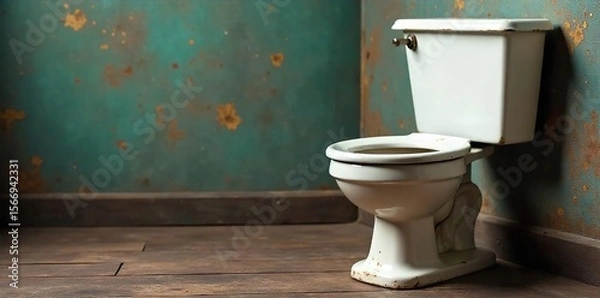 Obraz Vintage Porcelain Toilet with Original Chain Rustic Bathroom Detail Shot - Perfect for Design Blogs and Historical Articles
