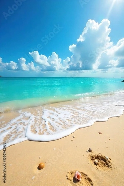 Obraz Tranquil Beach Getaway Sun-Kissed Sand, Turquoise Waters, Seashells, Relaxation, Escape