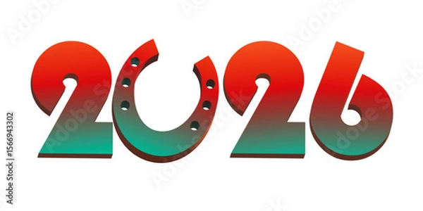 Obraz 2026 Year of horse with horseshoe instead of zero, png