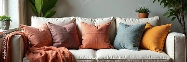 Obraz Luxurious Cozy Living Room Cushion Soft Textured Fabric Adds Comfort and Style to Your Home Decor.  Available in a Variety of Colors and Patterns to Complement Any Interior Design.