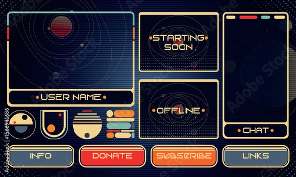 Fototapeta Set of Retrofuturism Modern User Interface Elements. Sci Fi HUD for streaming. Template for social media. Vector Illustration EPS10