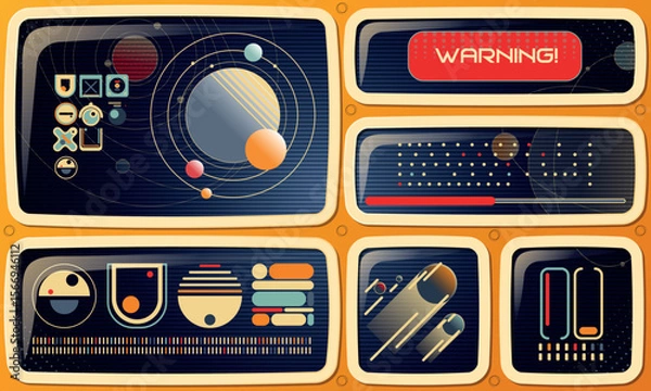 Fototapeta Set of Retrofuturism Modern User Interface Elements. Sci Fi HUD. Template for social media. Vector Illustration EPS10