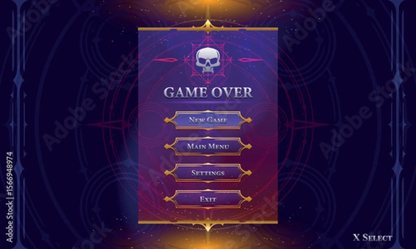 Fototapeta Set of Fantasy Modern User Interface Elements. Fantasy magic Lobby screen with vertical menu. Template for game interface. Vector Illustration EPS10