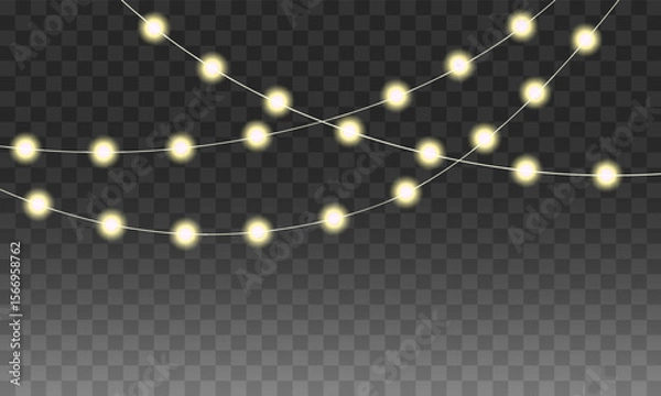 Obraz Glowing string lights on transparent background. Festive garland
