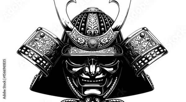 Fototapeta Intense Samurai Warrior Mask - Traditional Japanese Armor Art
