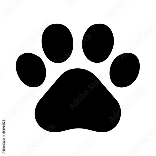 Fototapeta Paw Print Icon — Minimal Pet Symbol in Black and White, A clean vector illustration of a stylized black paw print on a white background — featuring four rounded toes and a bold central pad, ideal for 