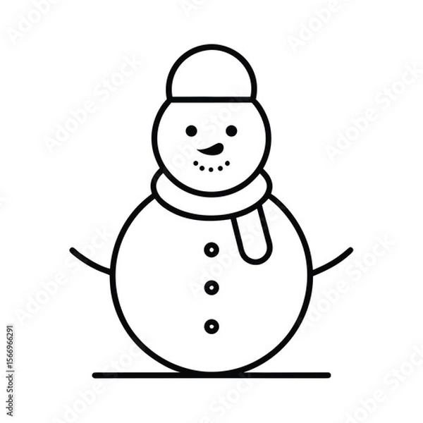 Fototapeta black outline line art a snowman on white backgrou.eps