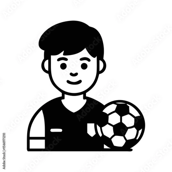 Obraz Illustration of a cheerful young soccer player holding a soccer ball