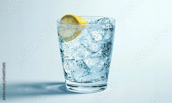 Obraz Sparkling Water Refreshment: Crisp Ice and Zesty Lemon in a Clear Highball Glass