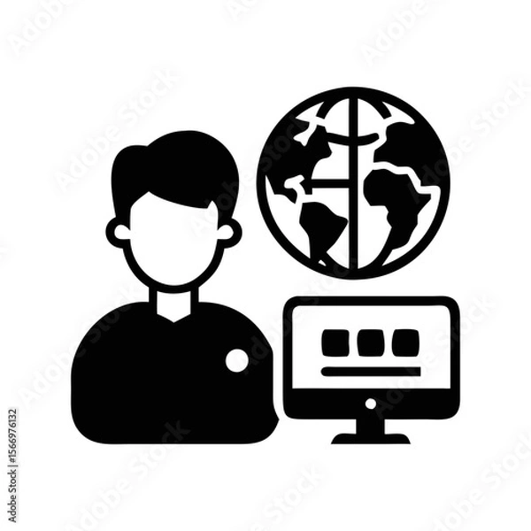 Fototapeta Black and white design of remote work concept featuring a faceless person